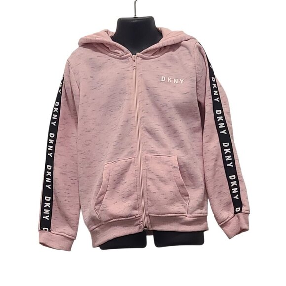 DKNY Girls Sz 6 Full Zip Pink/Gray Sweatshirt Hoodie - Picture 1 of 6
